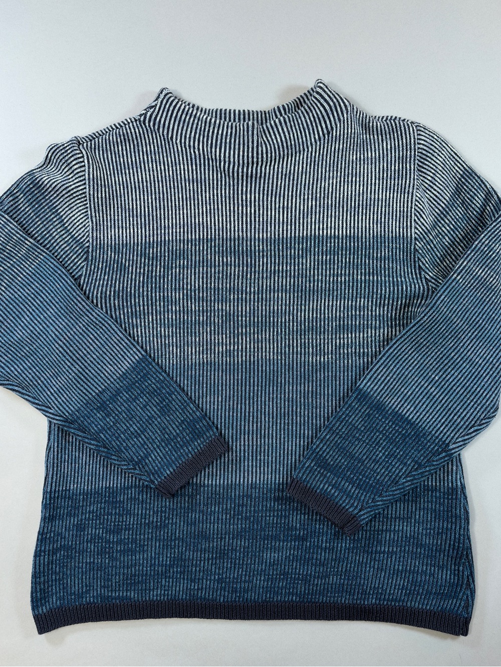 Christopher & Banks Petite L Blue Ombre Striped Cotton Mock Neck Sweater